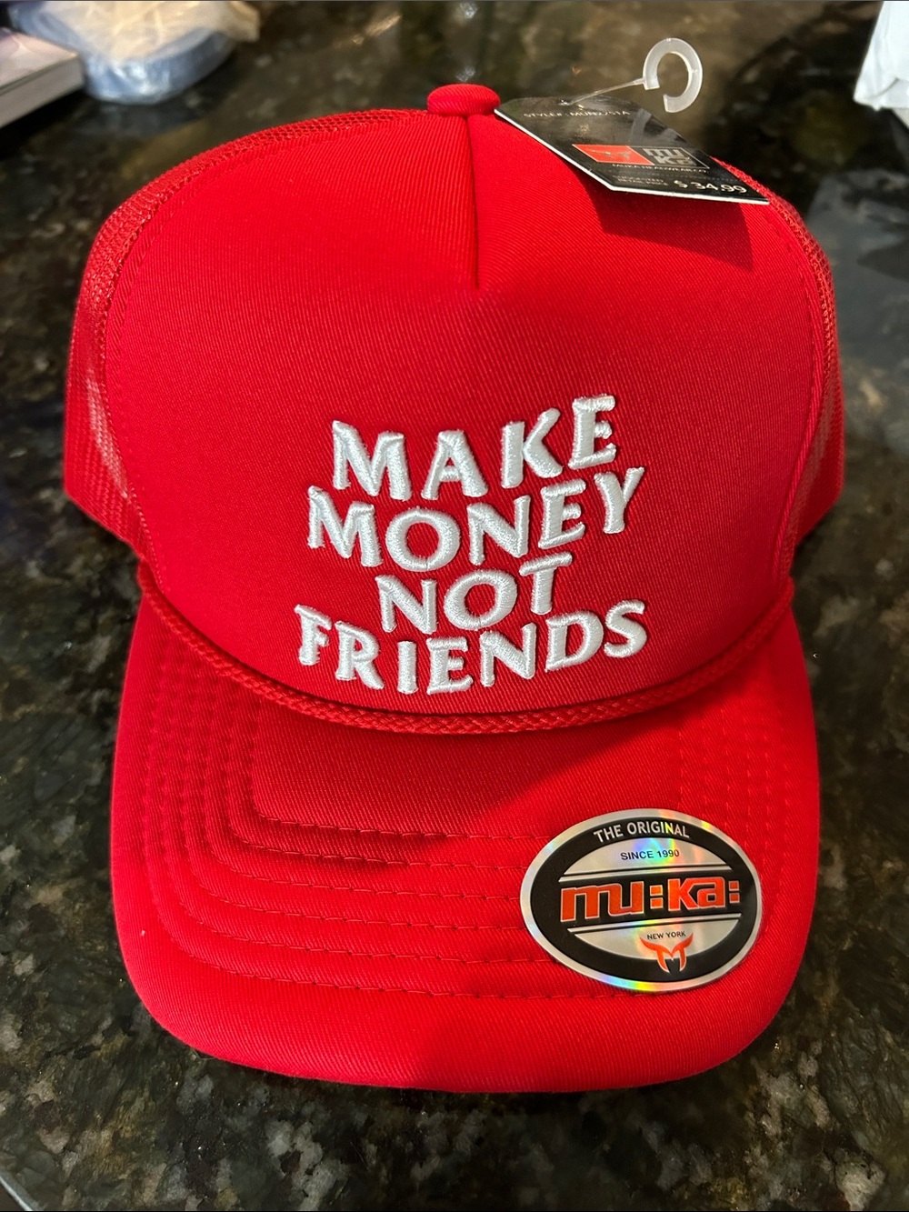 Mu-Ka Red 'MAKE MONEY NOT FRIENDS' Trucker Cap